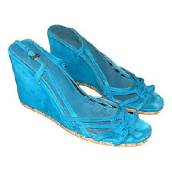 Prada Blue Wedge Sandals - Picture 1 of 3
